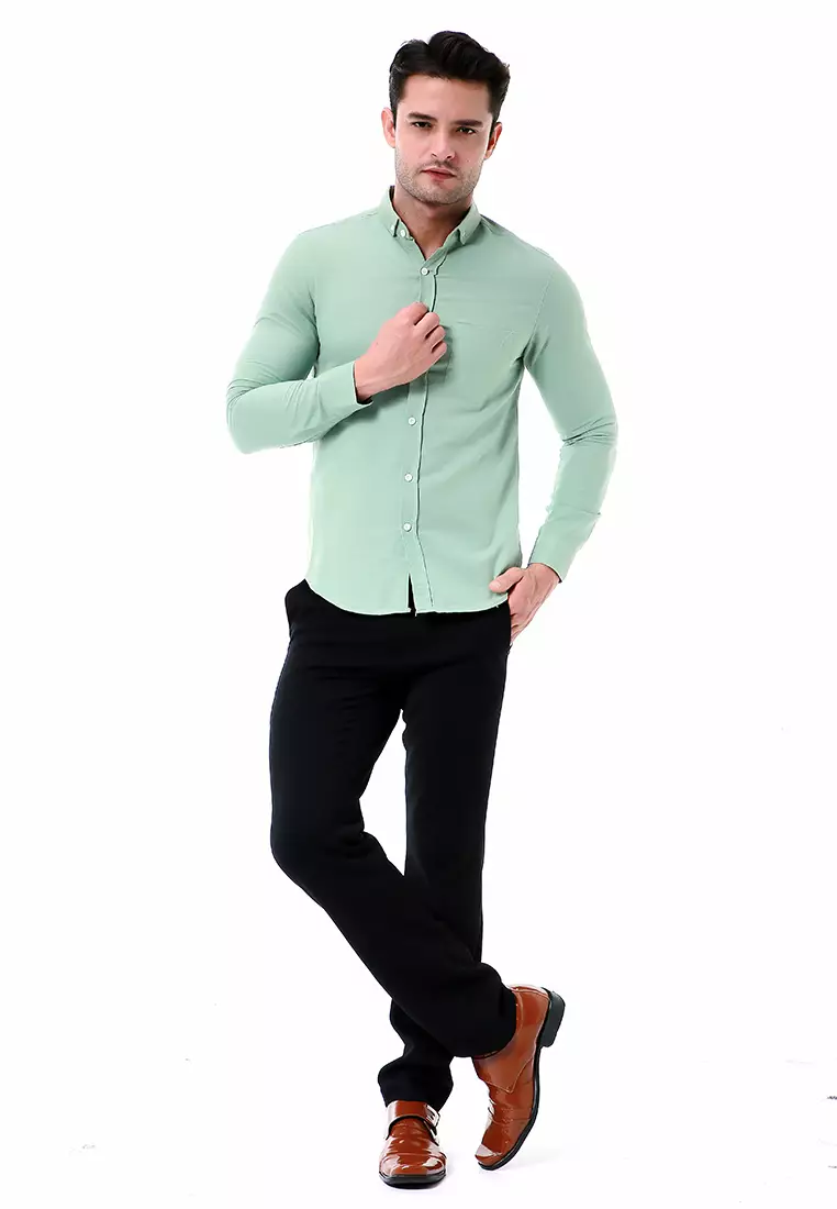Leopold Kemeja Basic Pria Motif Polos Long Sleeve Material Cotton ORIGINAL - Mint