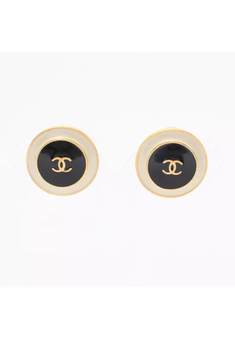 Buy Chanel Pre-loved Chanel coco mark earrings GP gold black ivory 96A ...