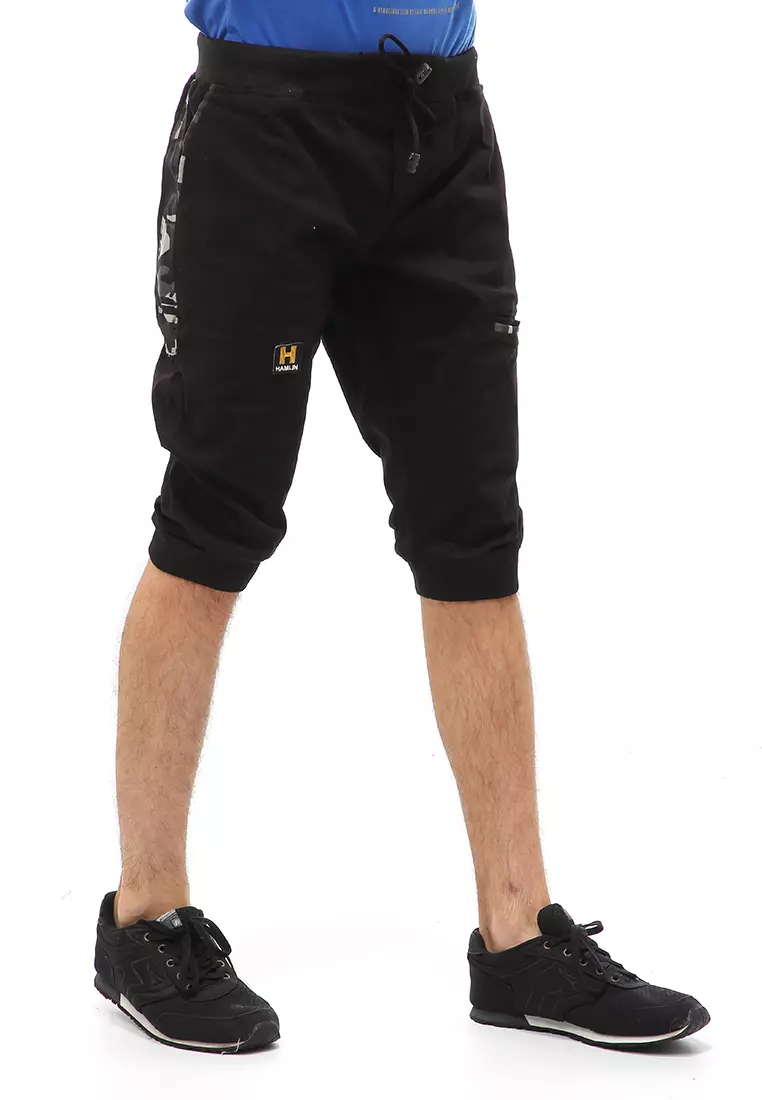 Rishham Short Pants Celana Jogger Pendek Pria Slim Fit Material Cotton Twill ORIGINAL - Black