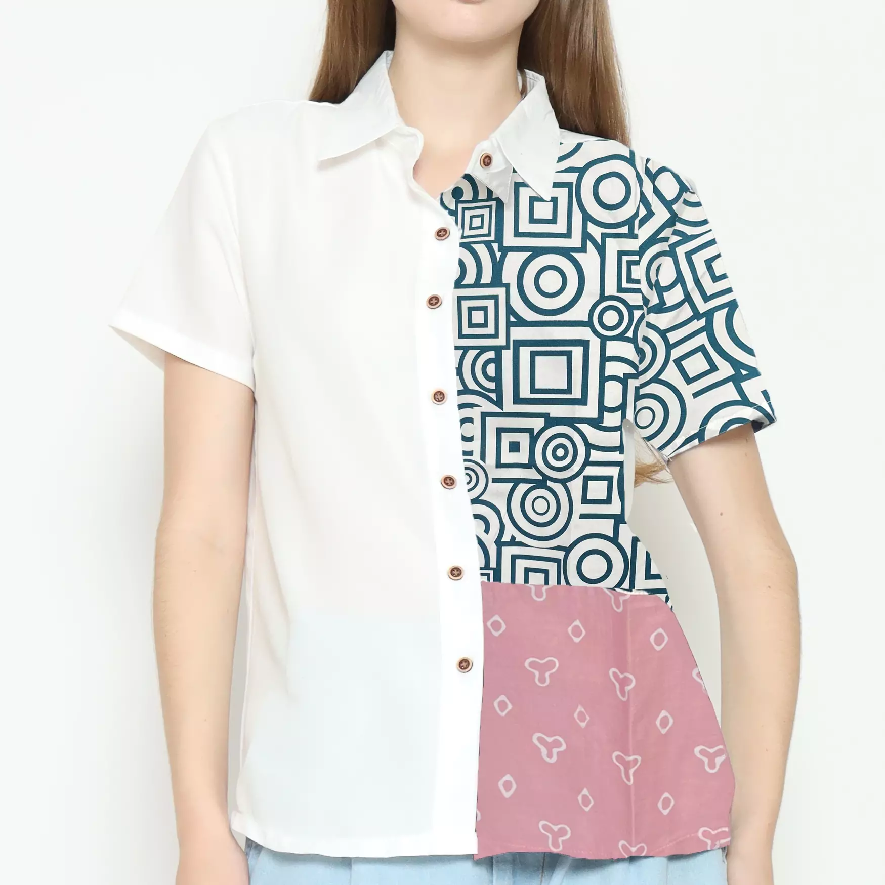 Blouse Batik Wanita - Bhatara Batik Agnes - Atasan Batik Modern Lengan Pendek