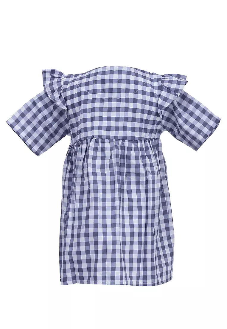 Octavia Blouse Anak Perempuan Tunik Lengan Pendek Plaid Motive Material Cotton ORIGINAL - Blue