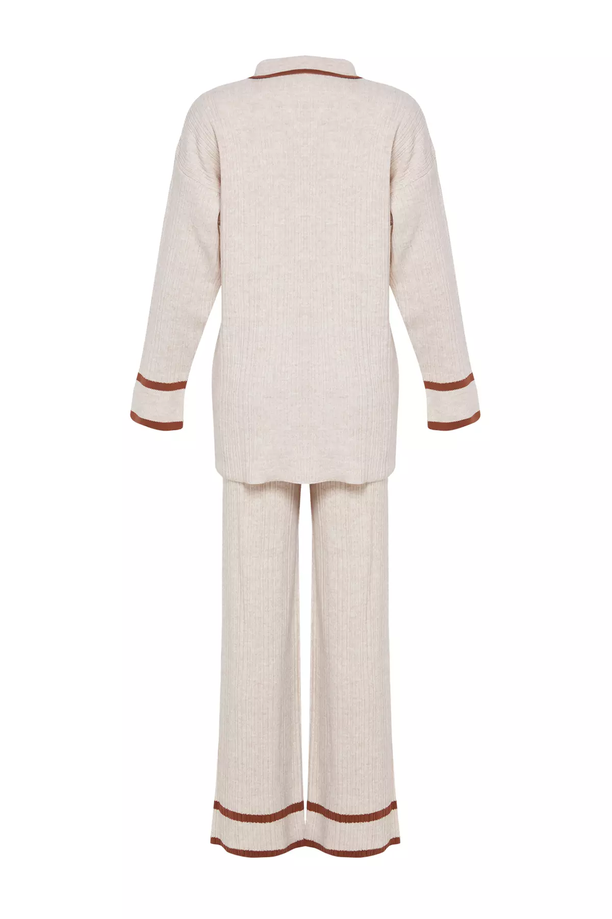 Stone Brown Piping Knitwear Sweater Trousers Bottom-Top Set TCTAW25US00015
