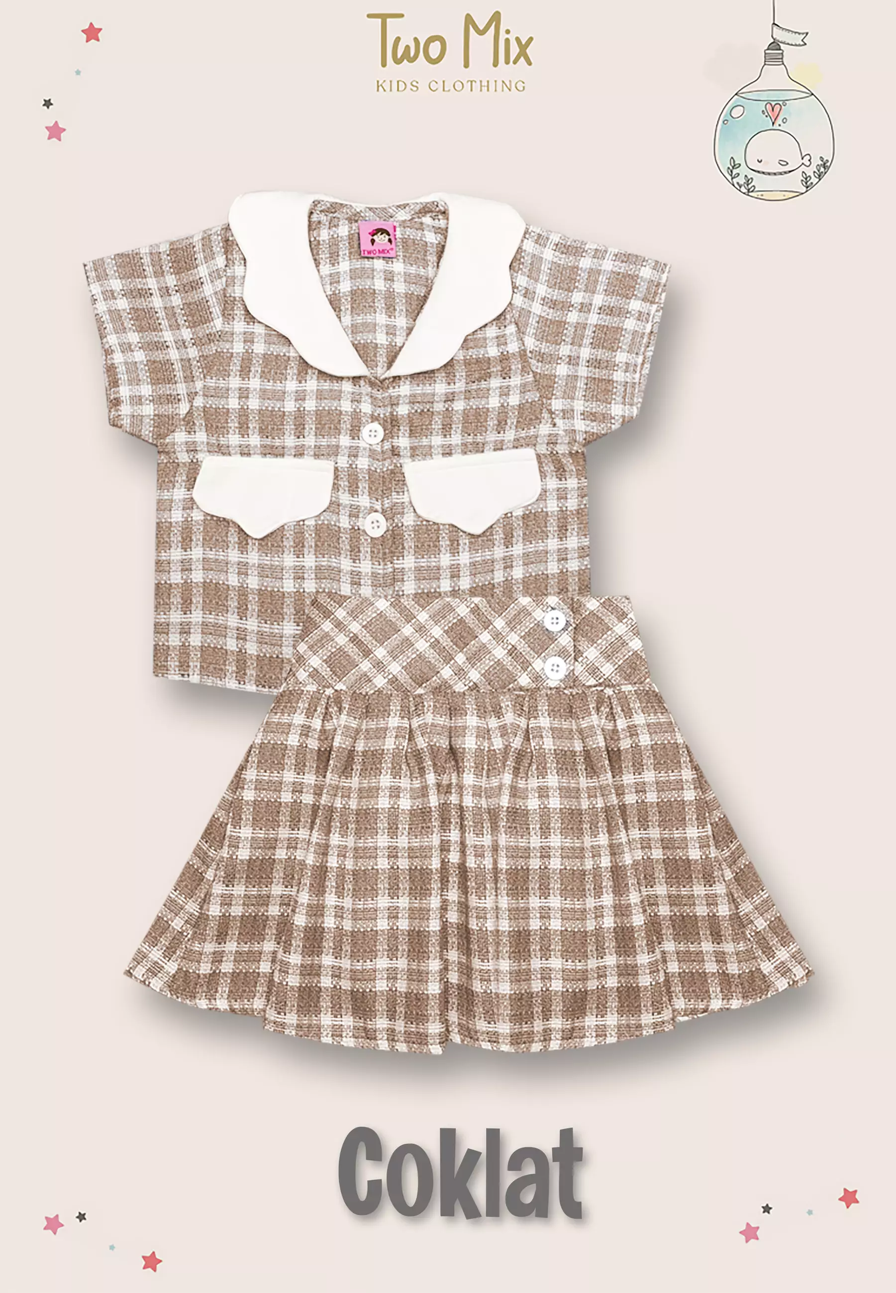 Two Mix - Cloudy Set Setelan Anak Perempuan  - One Set Anak Cewek 1-12 Tahun 4399 Coklat