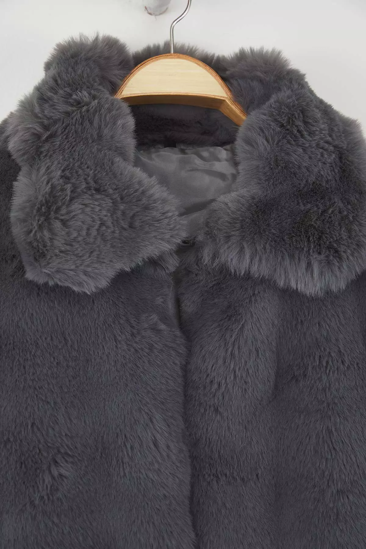 Gray Regular Fit Fur Coat