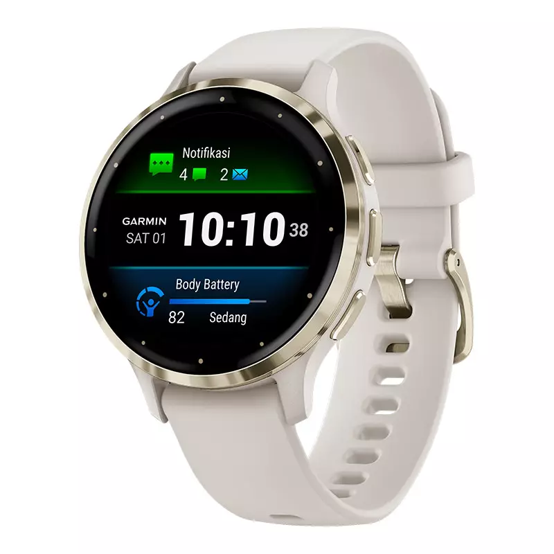 Jam Tangan Unisex Garmin Venu 3S 010-02785-54 Smartwatch Digital Dial Ivory Silicone Band