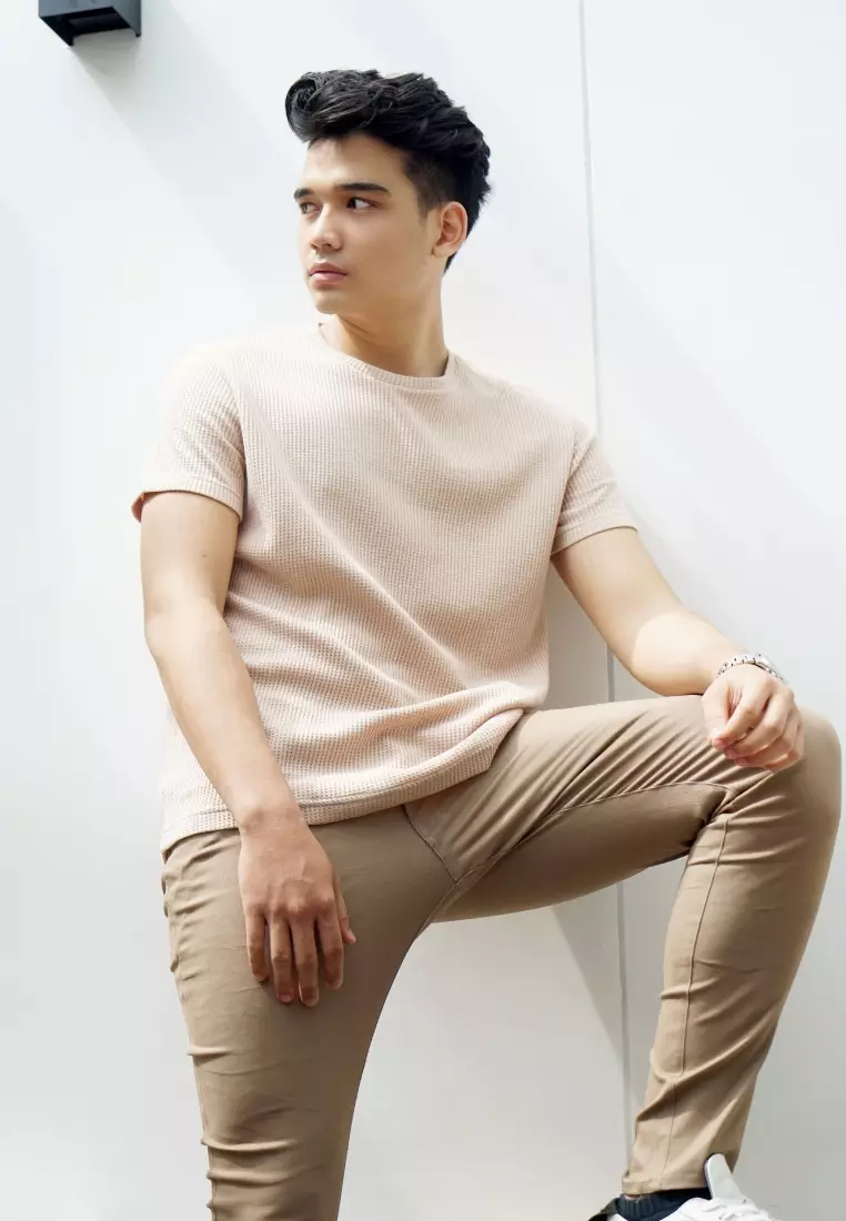 Kale Waffle Beige / Kaos Polos Tekstur Lengan Pendek Pria / Unisex