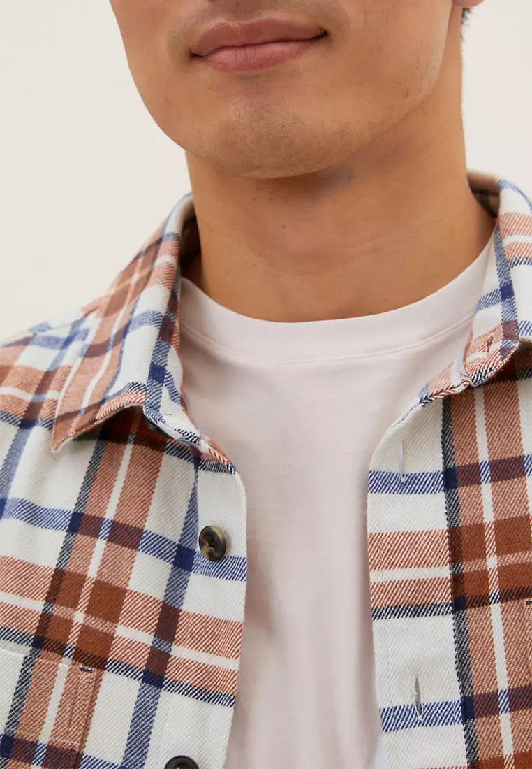 Brushed Cotton Twill Check Overshirt