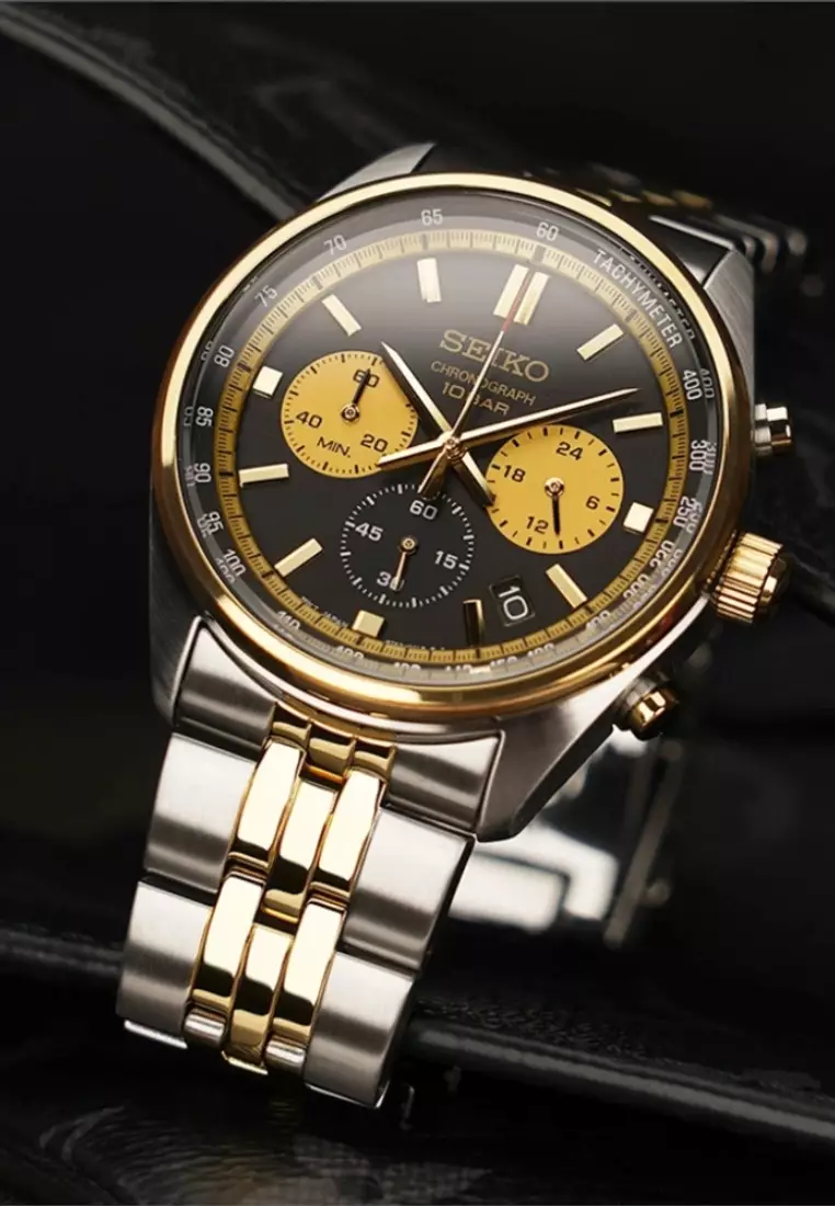 Seiko Gent Conceptual Chronograph Black Dial Two-Tone Stainless Steel Band Quartz Watch SSB430P1