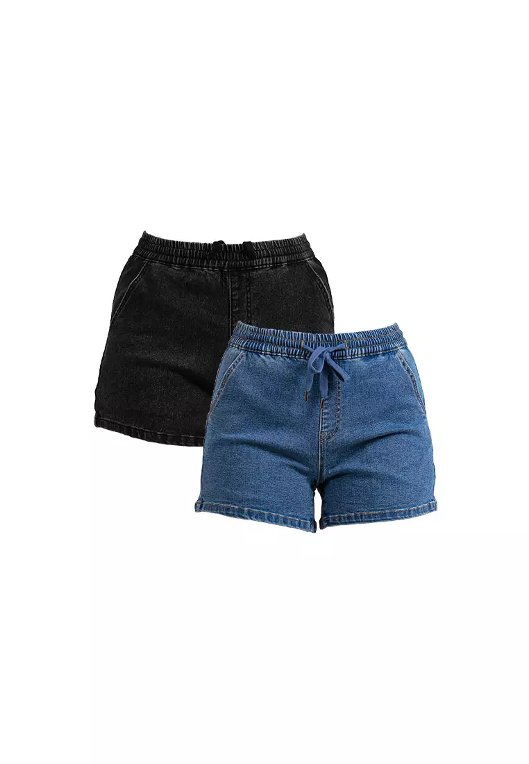 Forest Ladies Stretchable Denim Short Pants Casual Elastic Denim Shorts Women - 860162-01Black