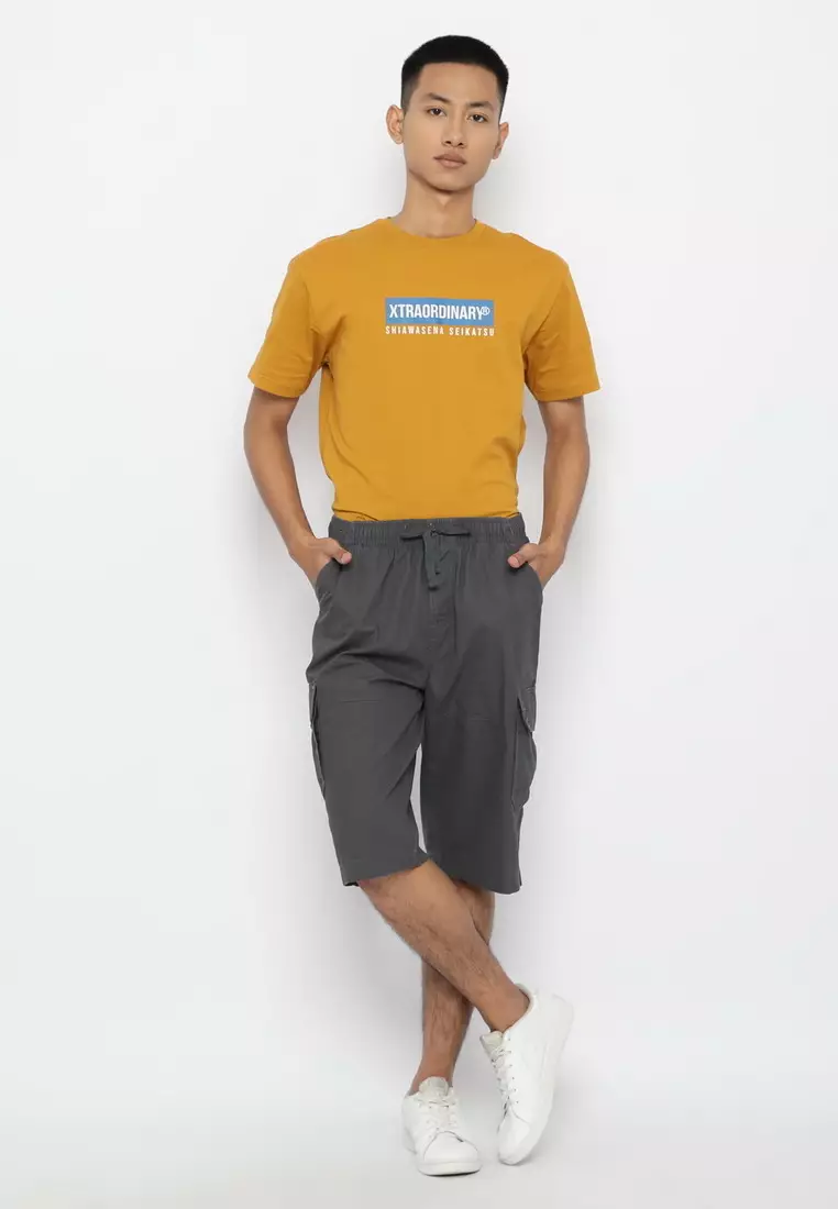 RBJ Celana Pendek Karet Cargo Cotton Dark Grey Pria