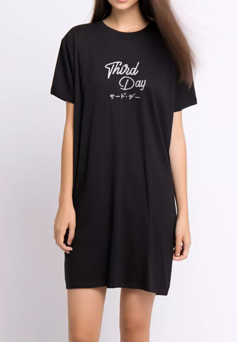 LTB98 daster kaos dress LD mk thirdday blk long ladies Hitam