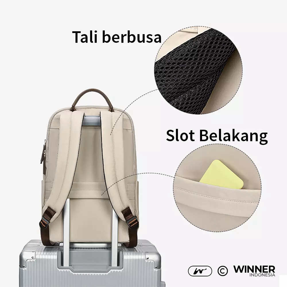 WINNER Tas Ransel Laptop 15,6 inch Oxford Anti-Air Backpack Korean Style (T14-030-9927) Warna Khaki 15,6 inch