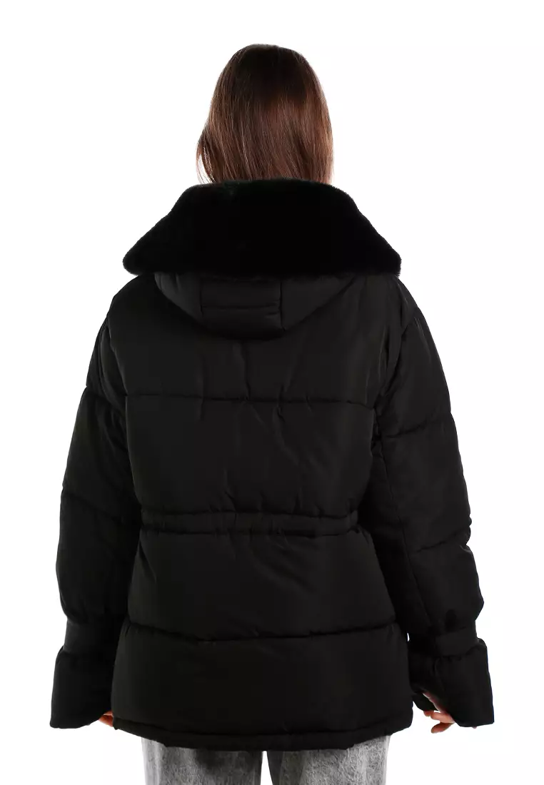 Black Long Puffer Jacket Hoodie
