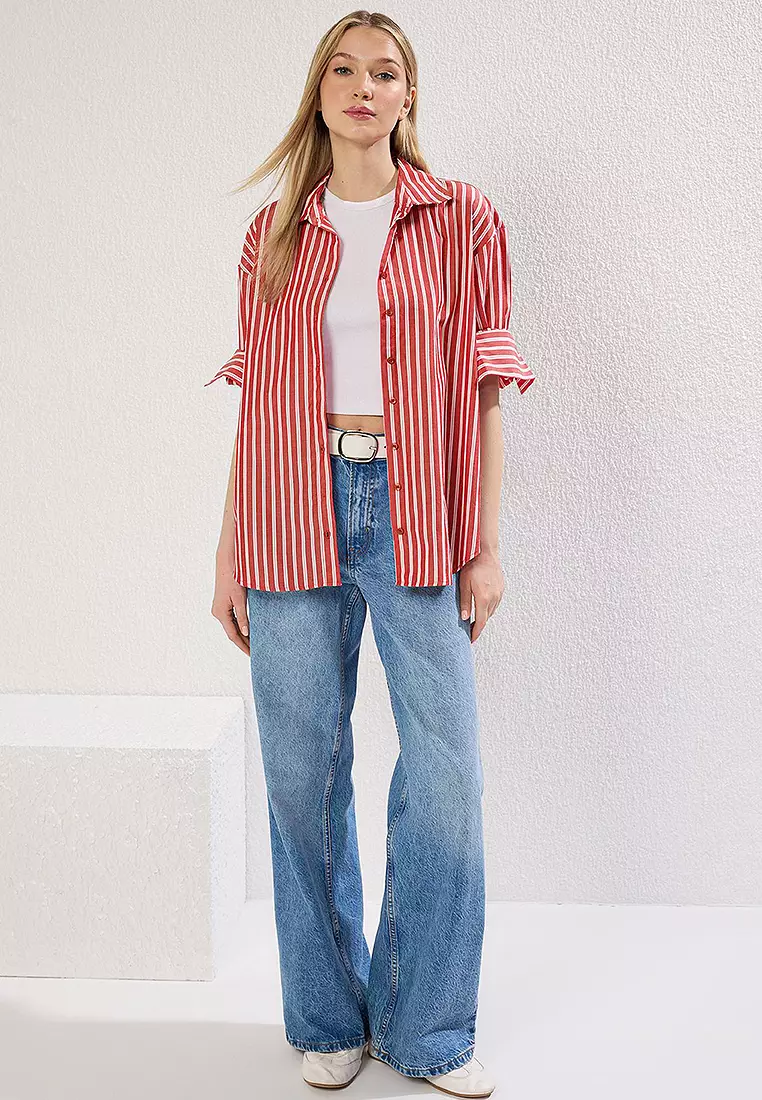 Multicolored Striped Oversize Wide Cut Shirt