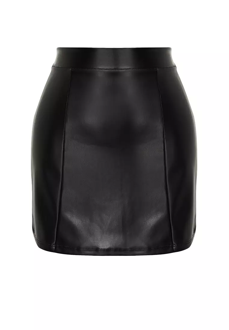 Faux Leather Draped Skirt