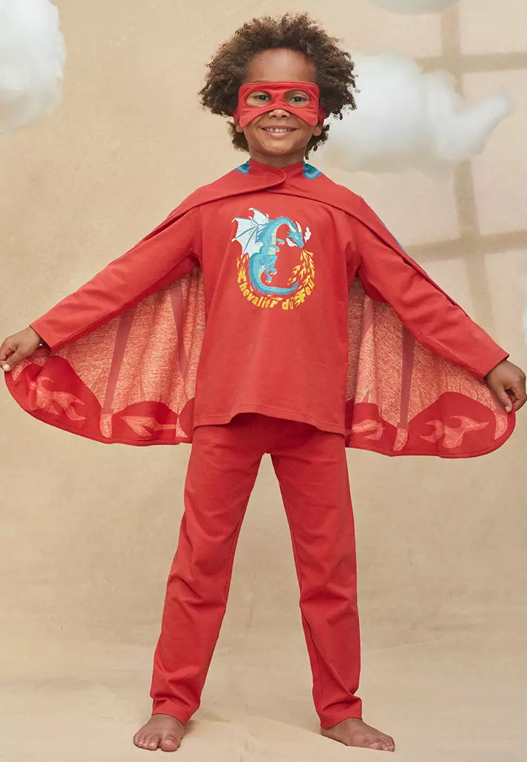 Pyjamas Set with mask and Dragon printed Cape