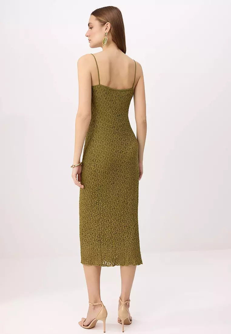 Khaki Lace Bodycon/Fitted Midi Knitted Dress With Straps Twoss25El533
