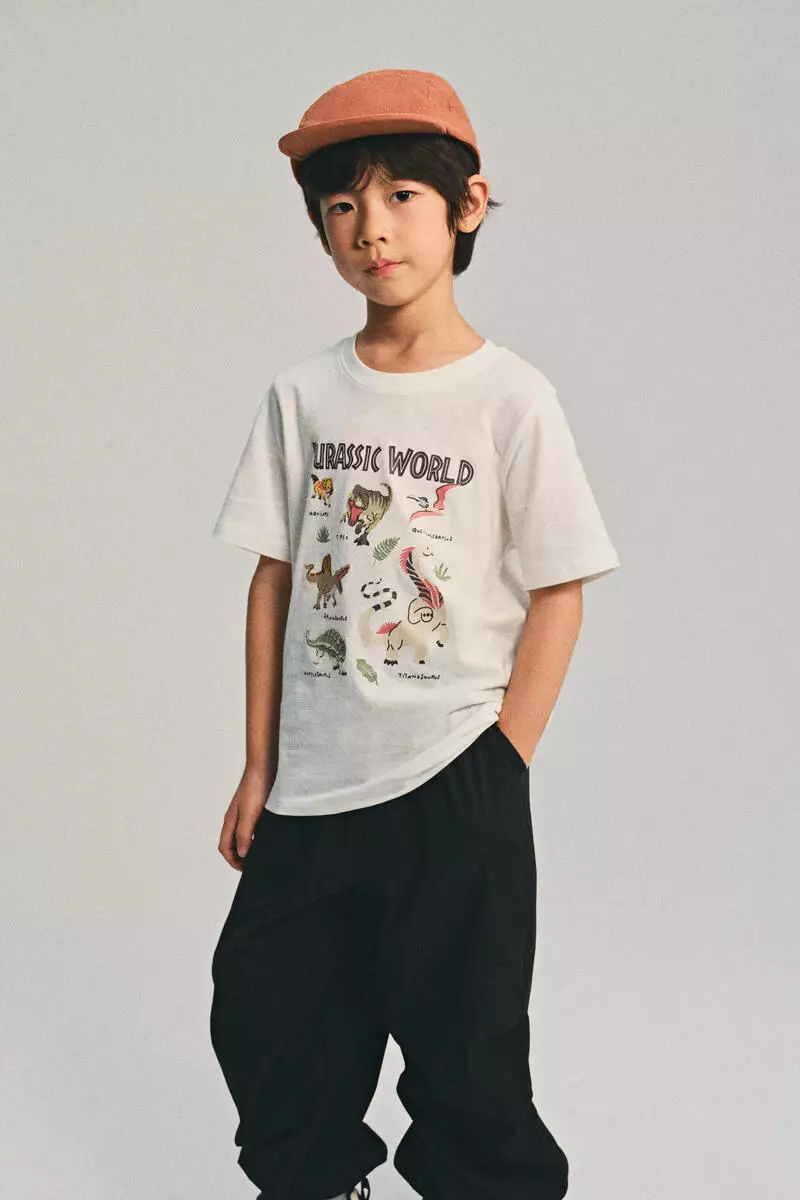 Print-motif cotton T-shirt
