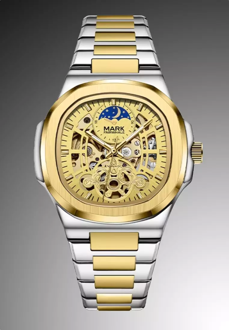 中性自動手錶，40 毫米不鏽鋼錶殼，不鏽鋼錶鍊