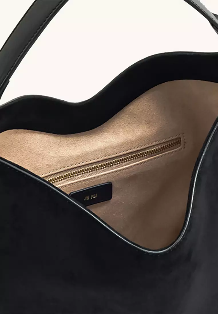 Aria Faux Suede Shoulder Bag - Black