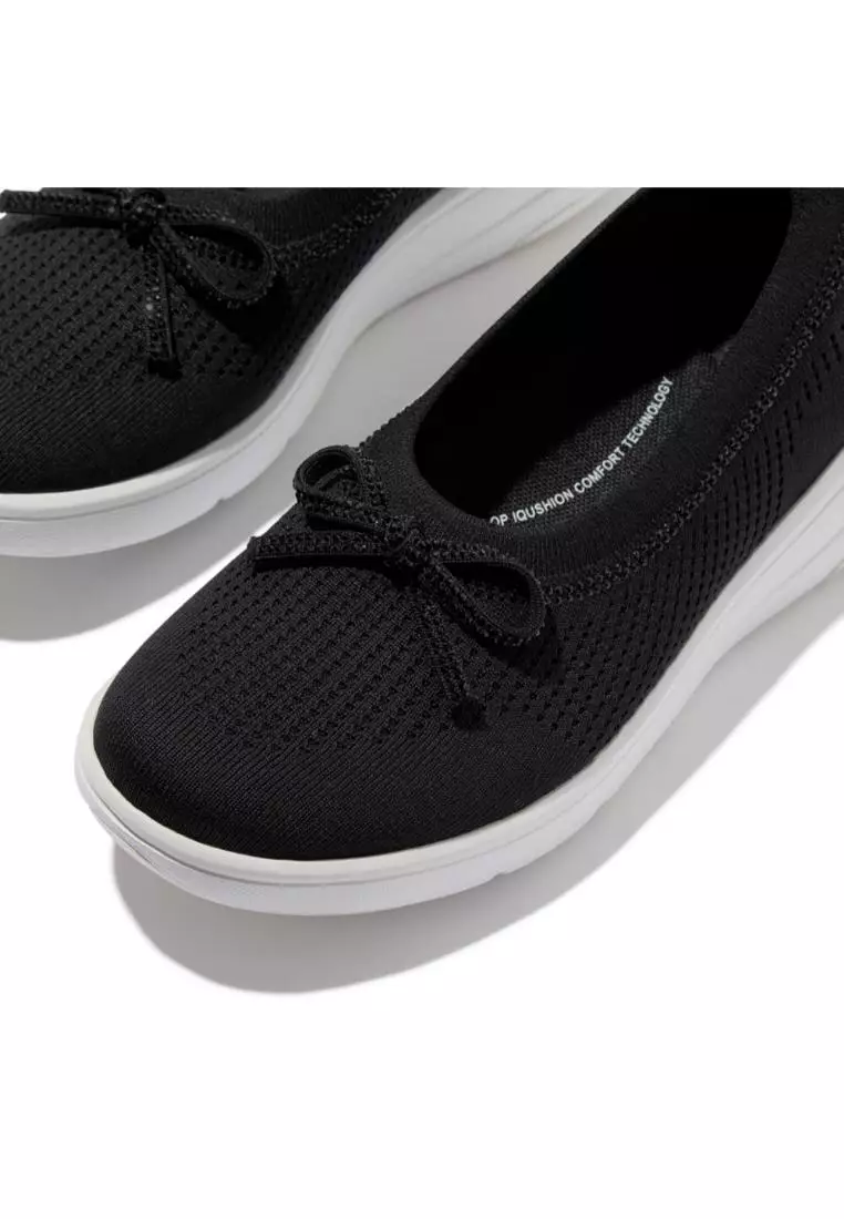 Super-Q Bow Crystal-Trim Knit  Ballet Flats