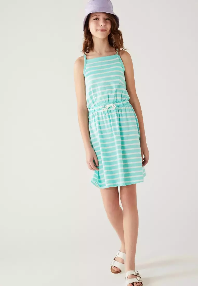 Marks and spencer green striped dress sale