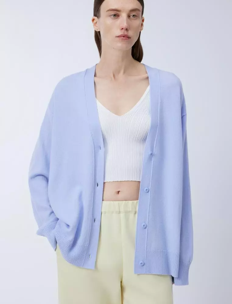Midi V-Neck Cardigan Cashmere Sweater