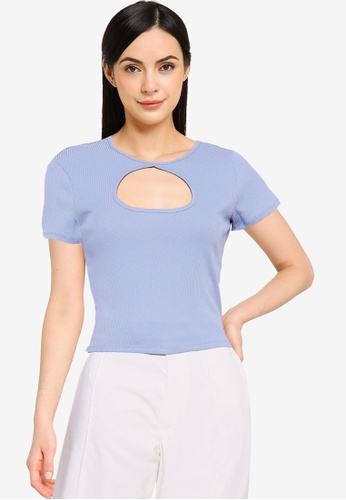 Cotton On blue Camilla Cut Out Short Sleeve Top 087DCAAA363E03GS_1