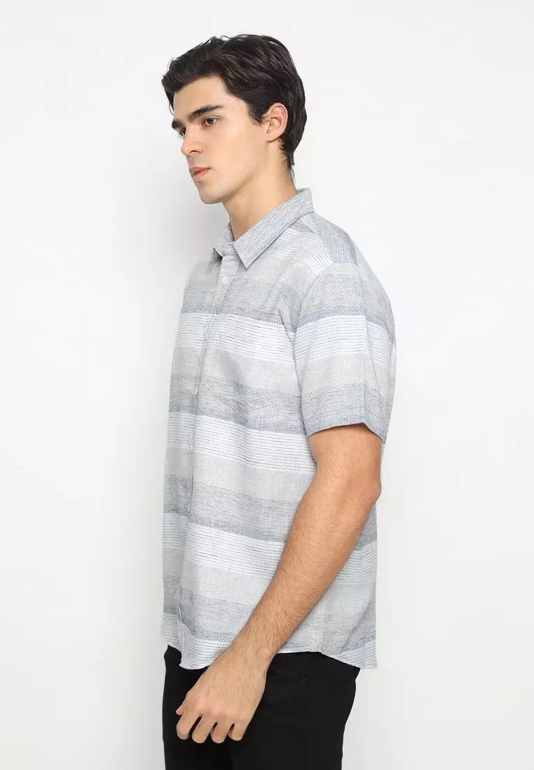 POLICE Kemeja Yarndyed Abu Cream Regular Fit Pria