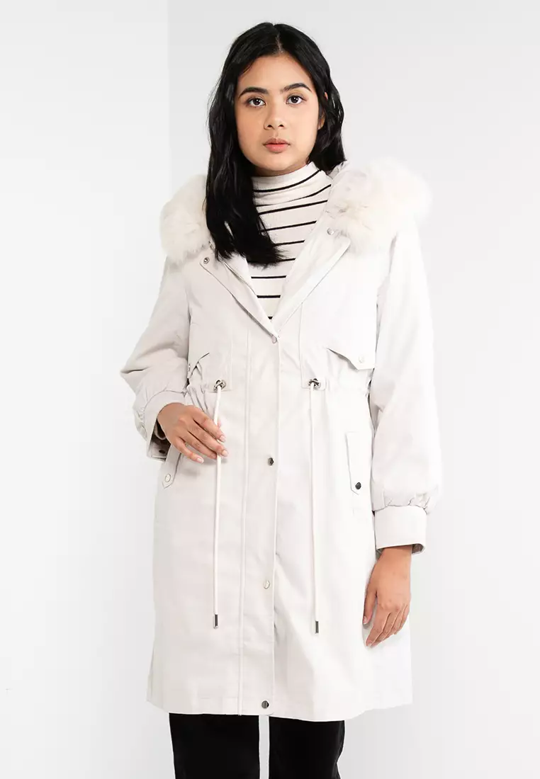 Buy Hopeshow Fur Collar Hooded Long Parka Jacket Online | ZALORA