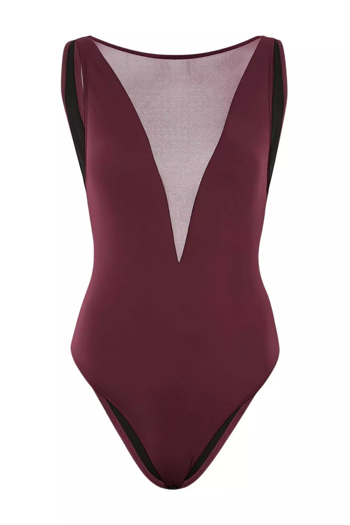 Plum Mesh Detailed Halter Neck Piece Brazilian Swimsuit Tbess26Ma28