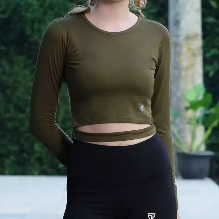 Fitwear - Croptop Wanita LEN HOLLOW L/S - ARMY