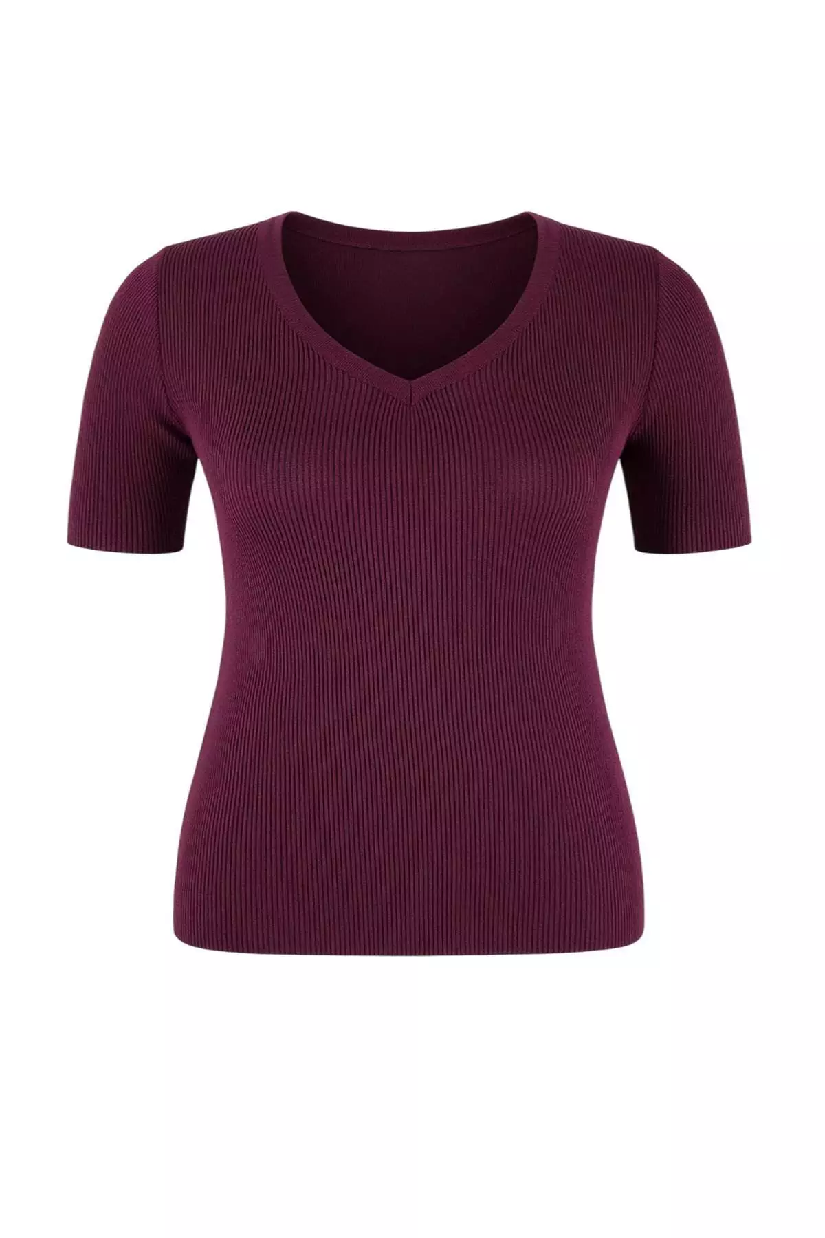 Plum Corded Fabric Heart Neck Premium/Special Yarn Knitwear Blouse Tbbss25Af00072