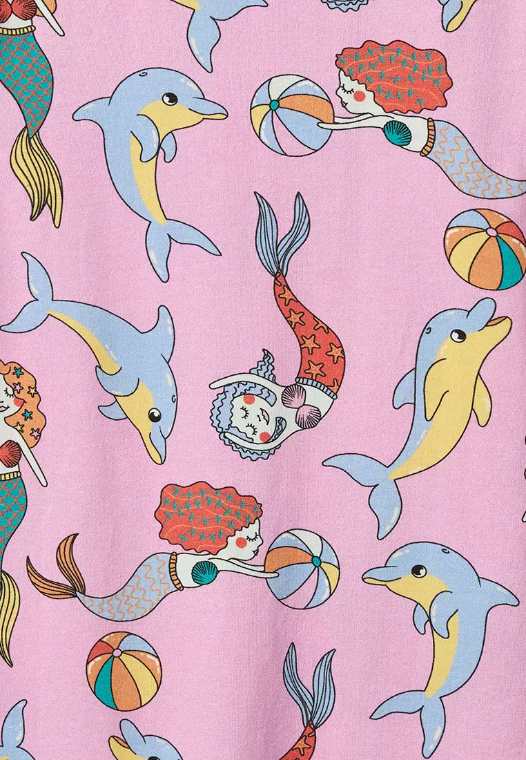 Short-sleeved dress with mermaids and dolphins