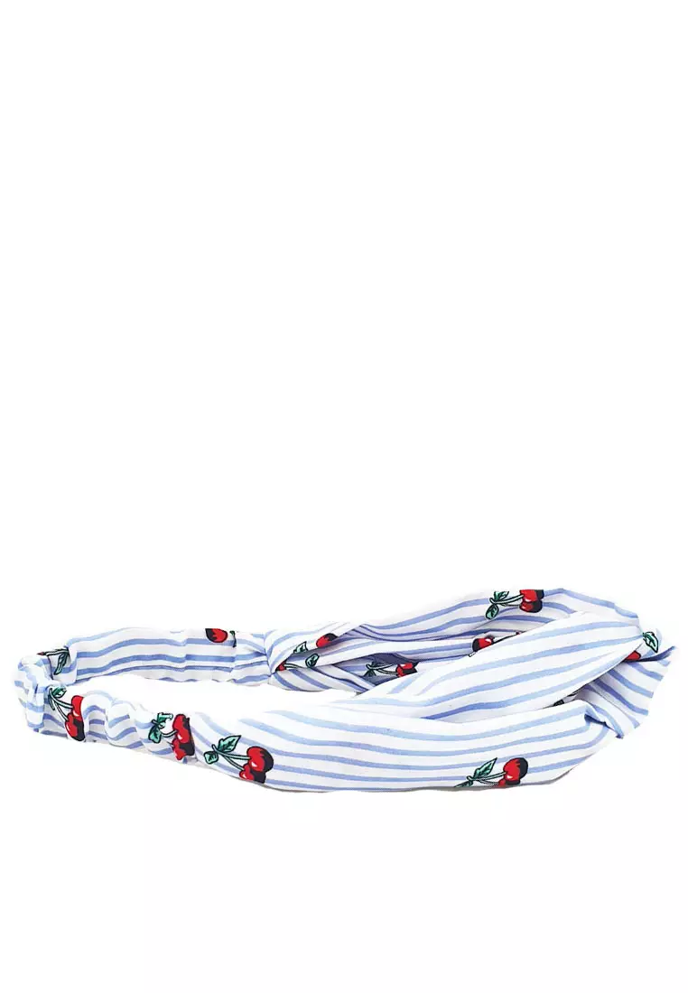 Twisted Headband Striped Cherries  Blue