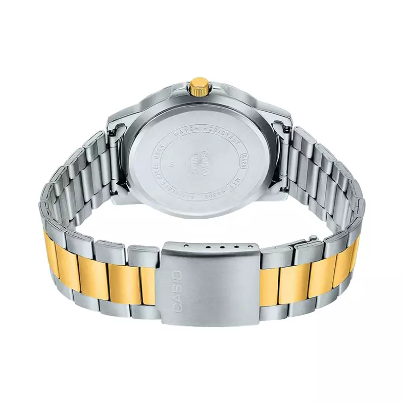 Jam Tangan Pria Casio General MTP-VD300SG-1EUDF Chronograph Men Black Dial Two Tone Stainless Steel Strap