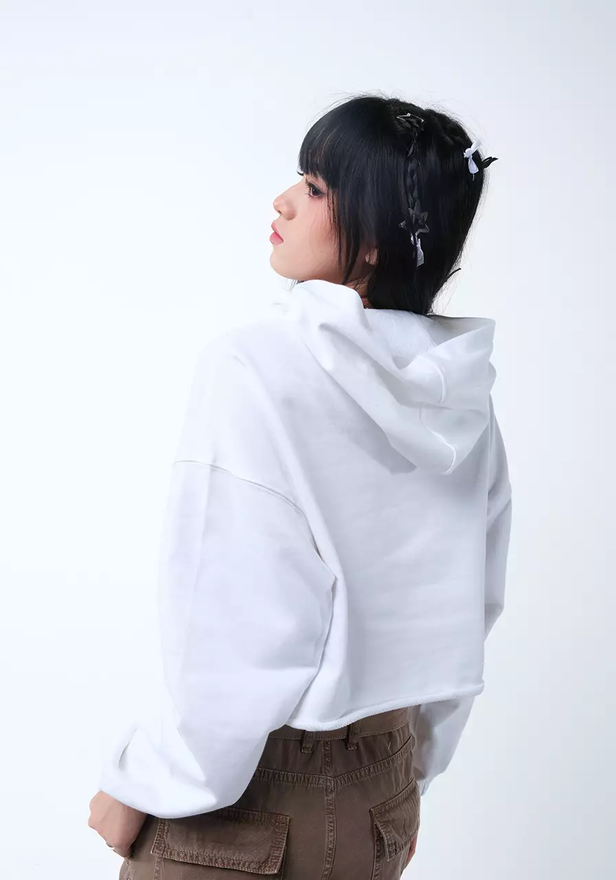 Sweatshirt Hoodie Wanita Cropped Peggy White