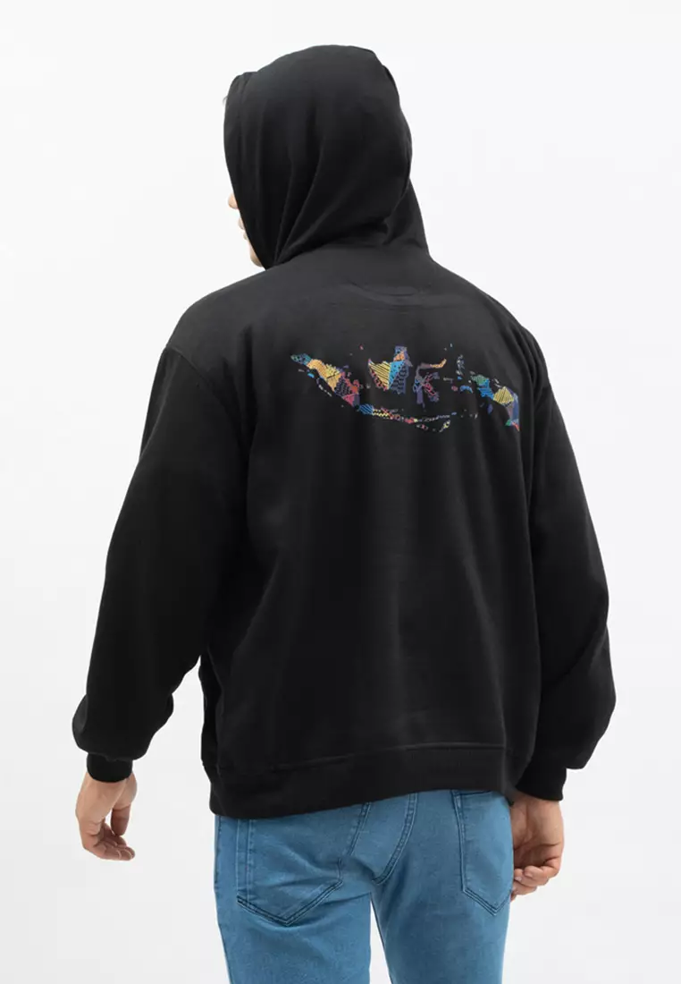 Houseofcuff Jaket Jumper Hoodie Sweater Hitam Motif Peta Indonesia