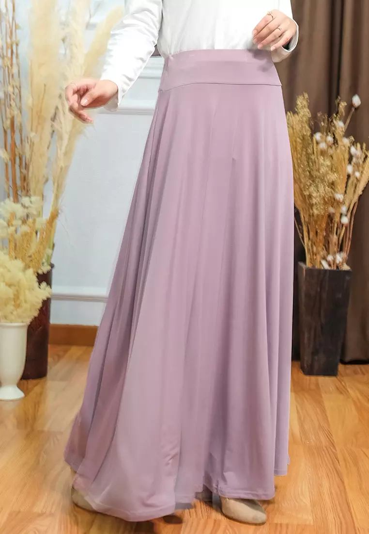JV Hasanah Umbrella Skirt Lilac | Rok Payung Lebar Jersey Flowy