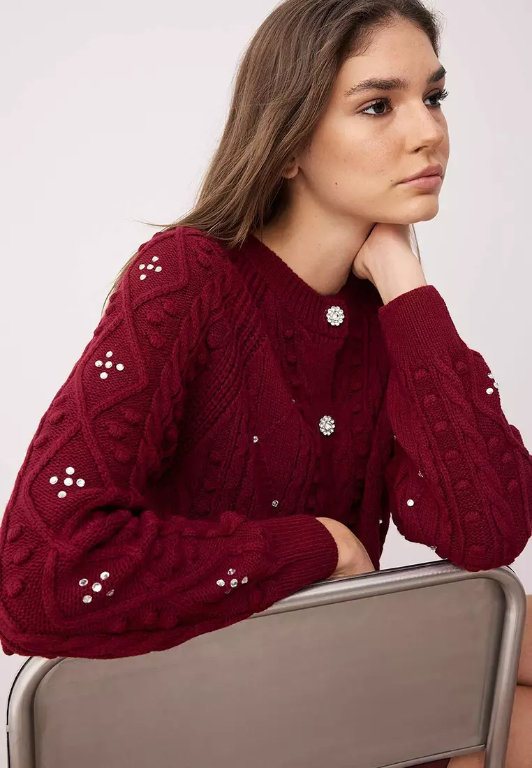 Burgundy Double Sided Knitwear Sweater Cardigan