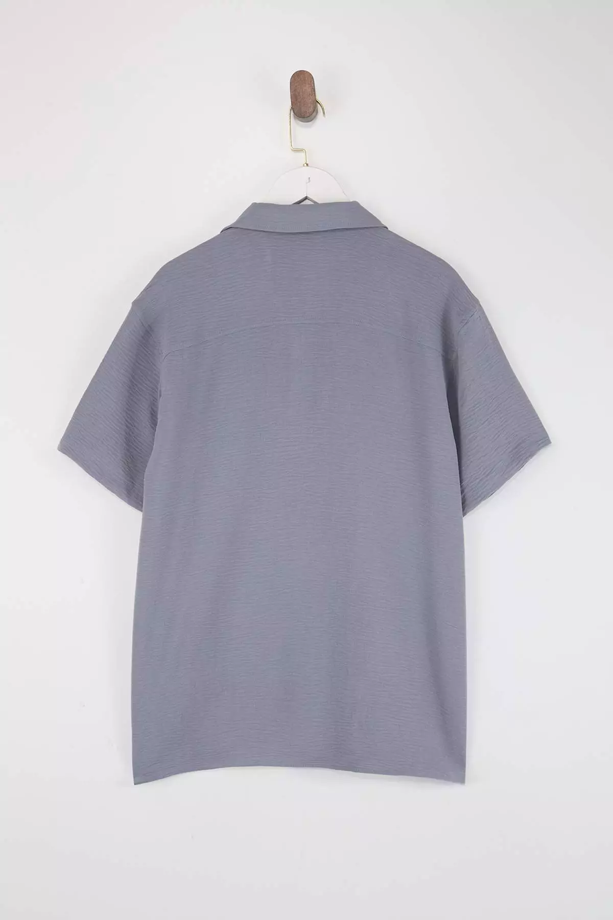 Light Blue Oversized Fit Summer Short Sleeve Linen Look Shirt Tmnss24Go00019