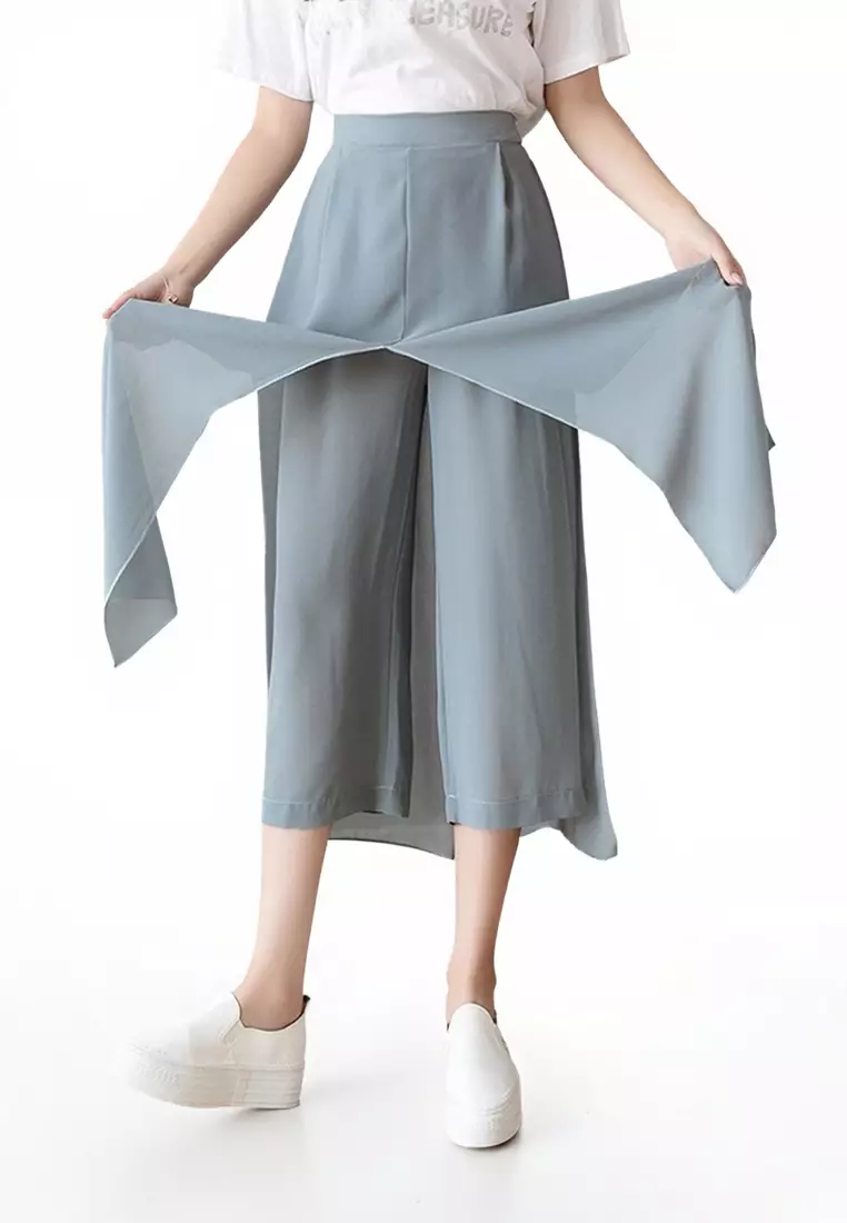 Wide Leg Cropped Pleated Pants