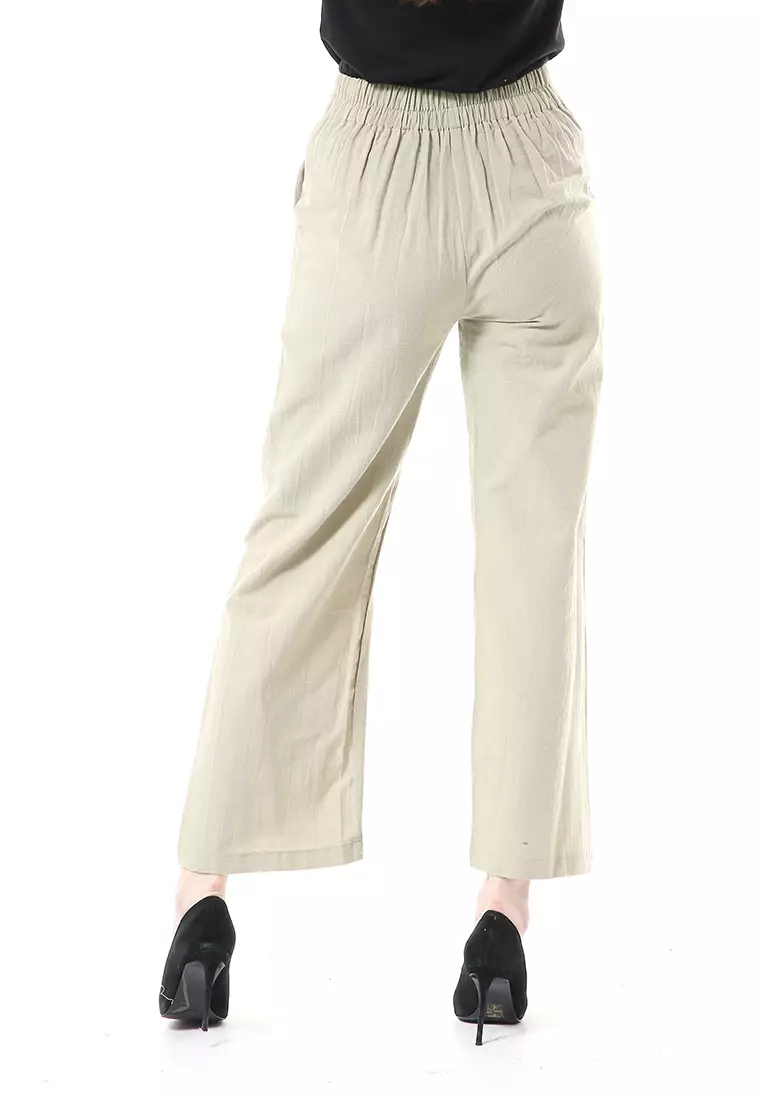 Celana Kulot Bawahan Wanita Highwaist Desain Casual Motif Polos Regular Fit - Sage