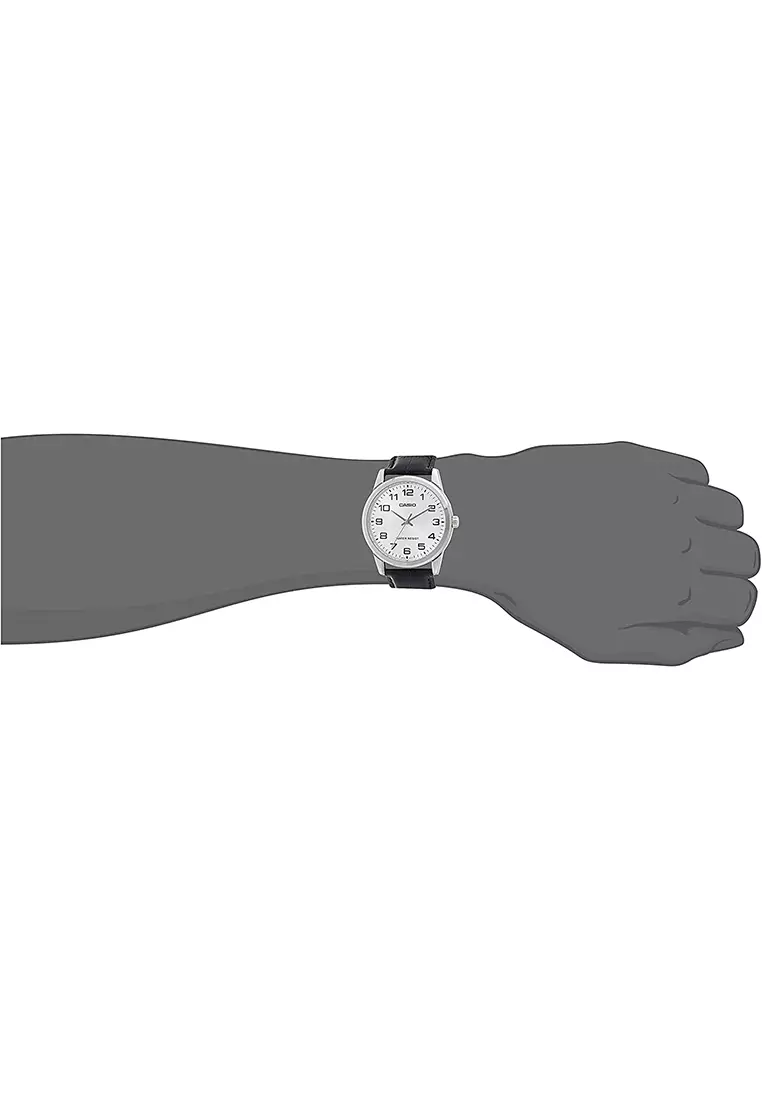 Casio - Jam Tangan Pria - Silver - Black Leather Strap - MTP-V001L-7B