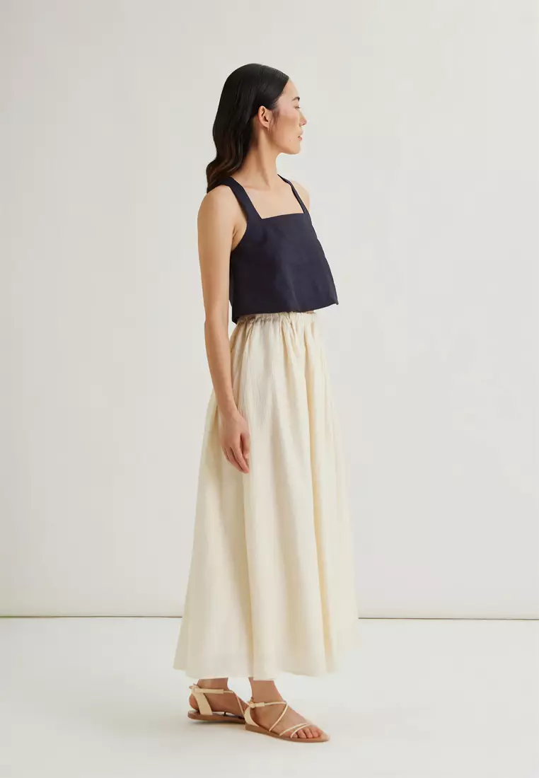 Square-Neck Linen Halter Top
