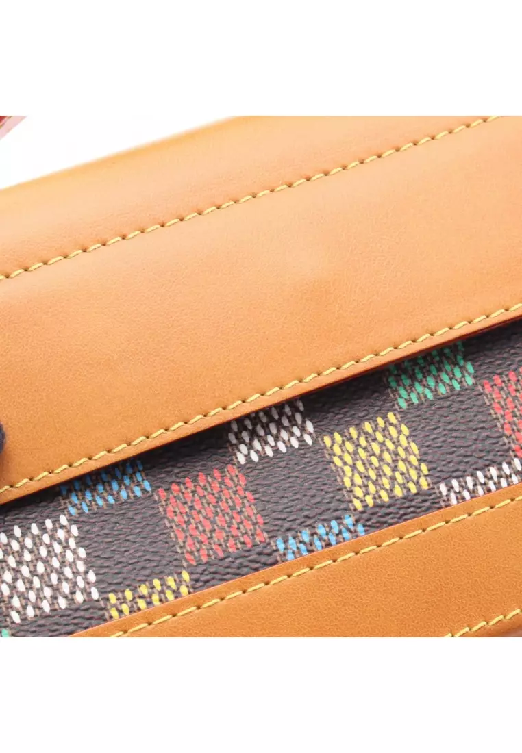 Pre-Loved Louis Vuitton steamer East-West Wearable wallet Shoulder bag PVC leather Dark brown multicolor