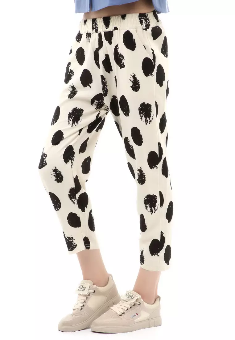 Jourel Long Pants Celana Panjang Longgar Wanita Comportable Motive Print Polkadot Material Cotton ORIGINAL - White