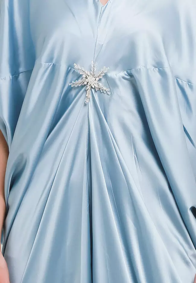 Silky Sateen Penguin Kaftan W/ Pearl & Diamond Brooch