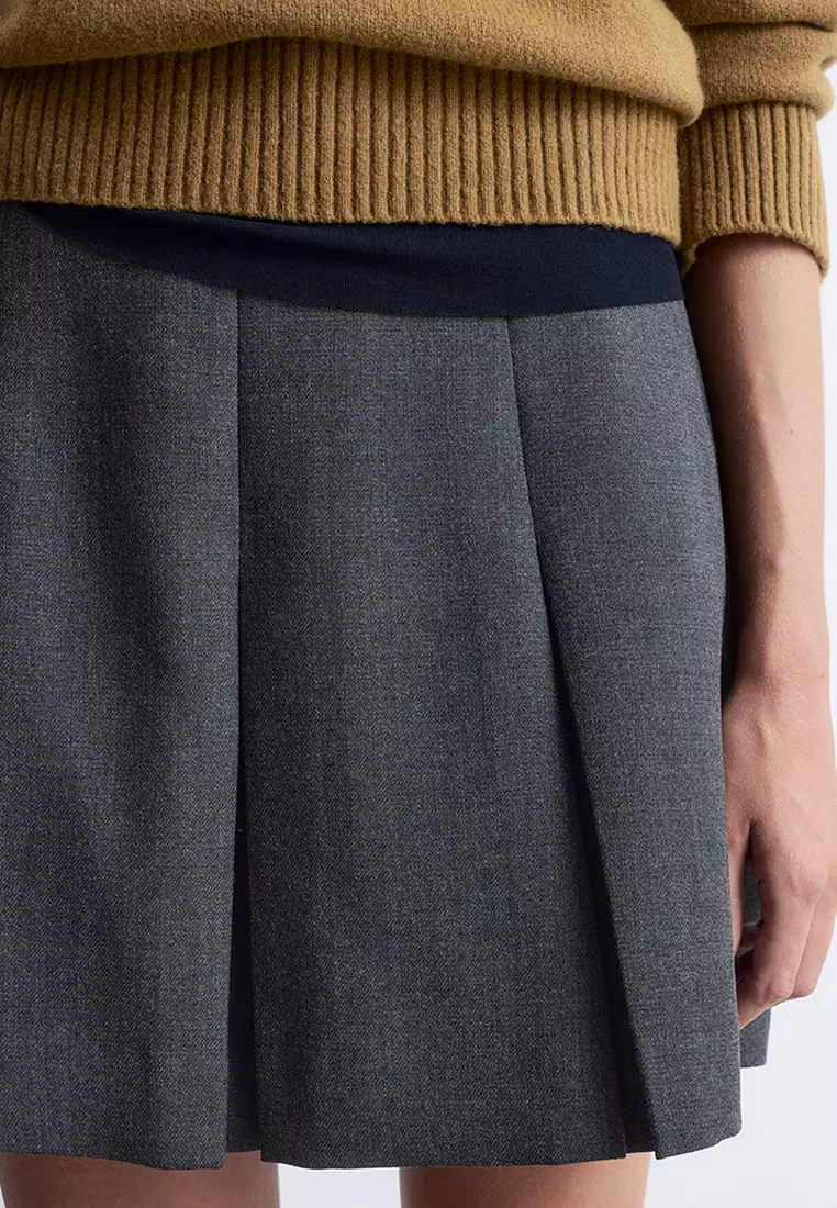 Pleated Wool Mini Skirt