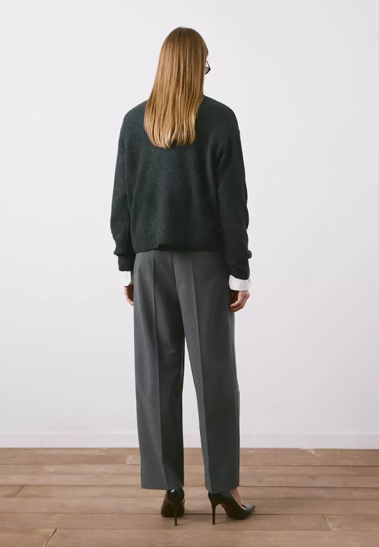 直管剪裁褶飾長褲